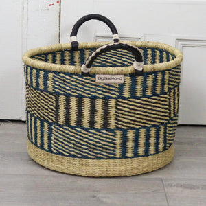 Short Laundry Basket - Natural Black & Turquoise